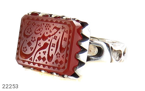 انگشتر نقره عقیق یمنی نارنجی یا امام حسین مردانه [یا امام حسین ع] - 22253